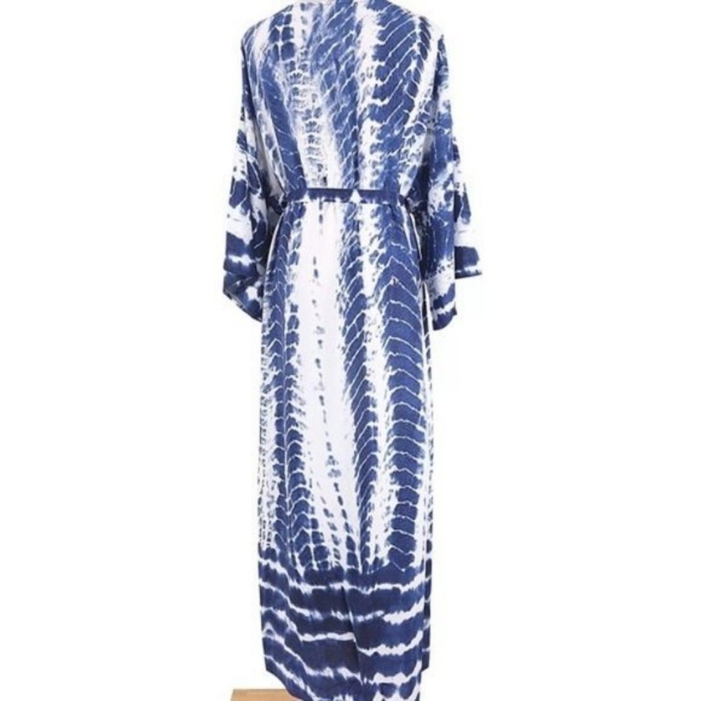 Boho Blue Tie Dye Kimono Duster Coverup - Picture 10 of 13